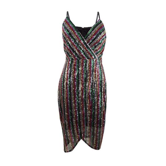 Betsey Johnson Women's Multicolored-Sequin Wrap Dress - Rainbow Stripe - Picture 1 of 2
